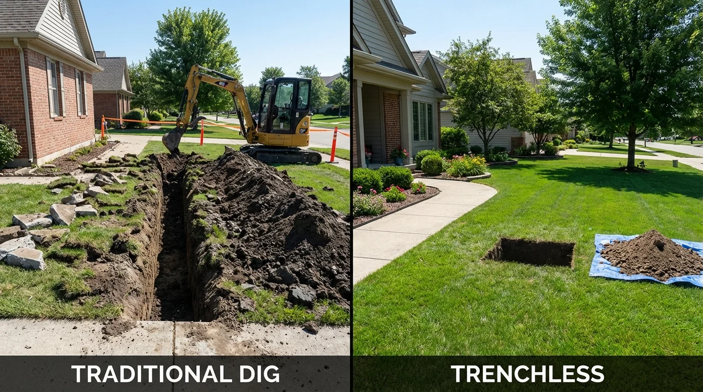 Trenchless sewer repair with minimal yard damage versus traditional excavation in Medina, TN